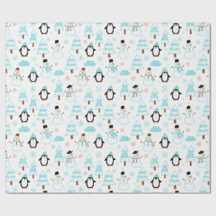 Penguin and Snowman Winter Pattern Wrapping Paper