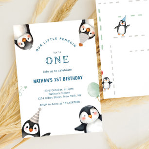 Penguin Animal Winter Onederland 1st birthday Invitation