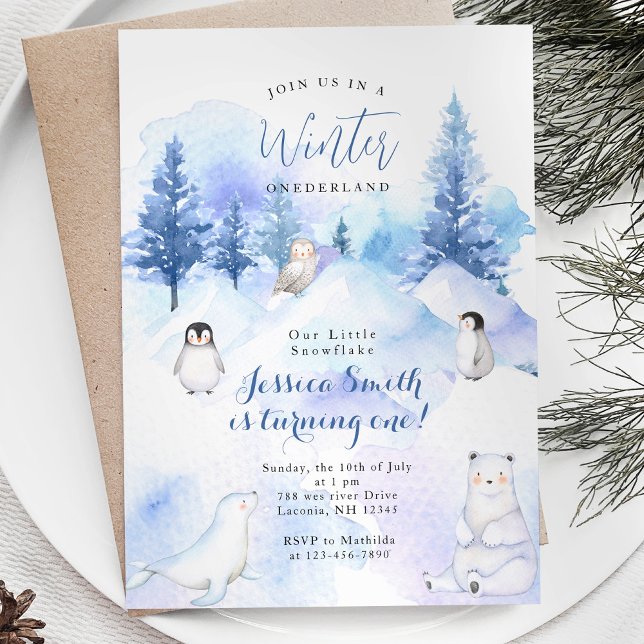 Penguin Animal Winter Onederland 1st birthday Invitation (Creator Uploaded)