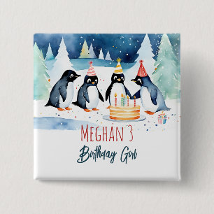 Penguin arctic winter birthday party 15 cm square badge