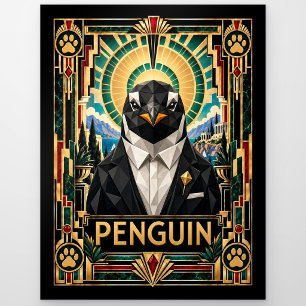 Penguin, Art Deco Wildlife Postcard