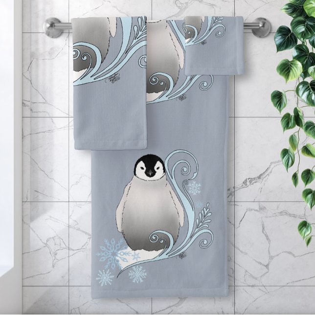 Penguin Art Nouveau Snowflakes Bath Towel Set (Creator Uploaded)