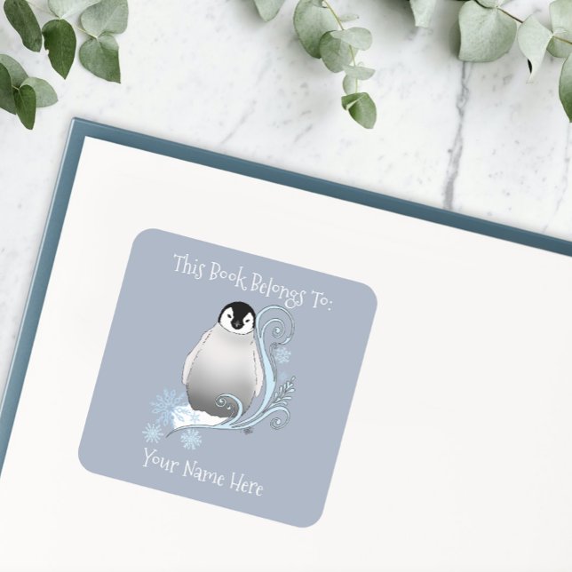 Penguin Art Nouveau Snowflakes Bookplate Square Sticker (Creator Uploaded)