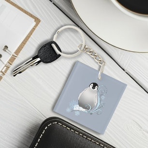 Penguin Art Nouveau Snowflakes Key Ring