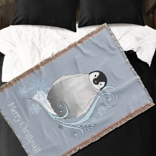 Penguin Art Nouveau Snowflakes Throw Blanket