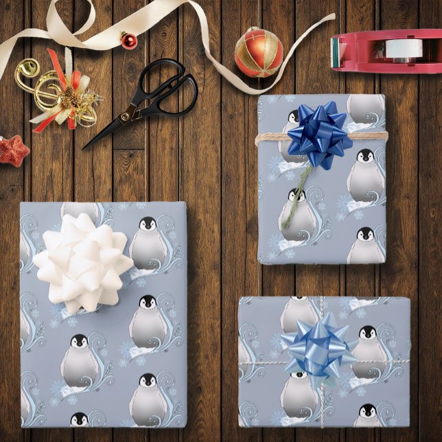 Penguin Art Nouveau Snowflakes Wrapping Paper Sheet (Creator Uploaded)