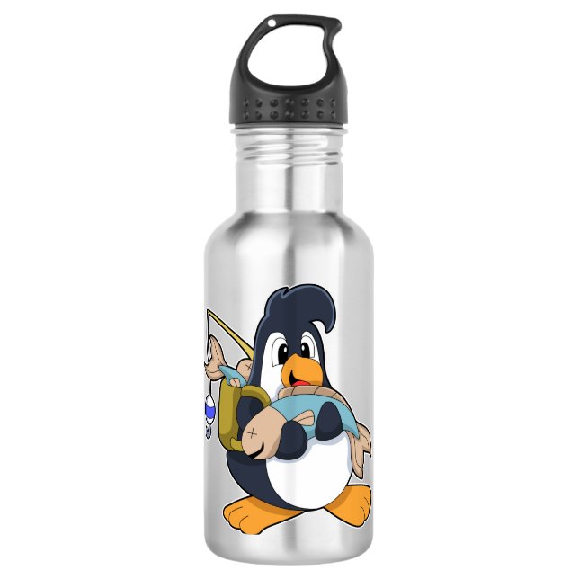 Penguin as Angler with Fish 710 Ml Water Bottle (Front)