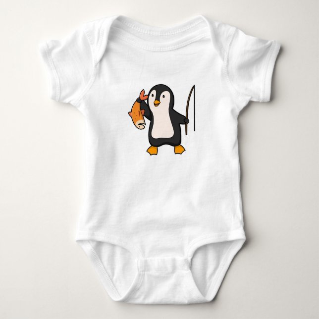 Penguin as Angler with Fish Baby Bodysuit (Front)
