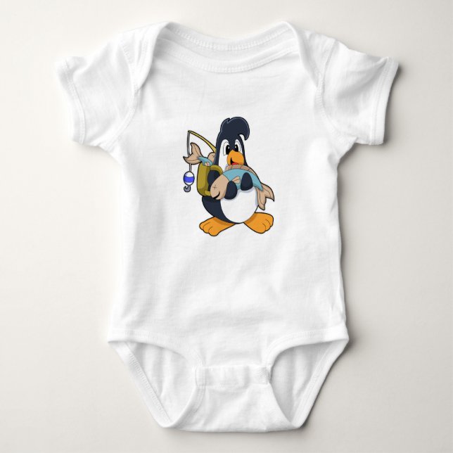 Penguin as Angler with Fish Baby Bodysuit (Front)