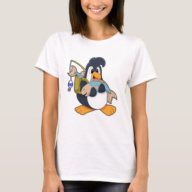 Penguin as Angler with Fish T-Shirt (Front)