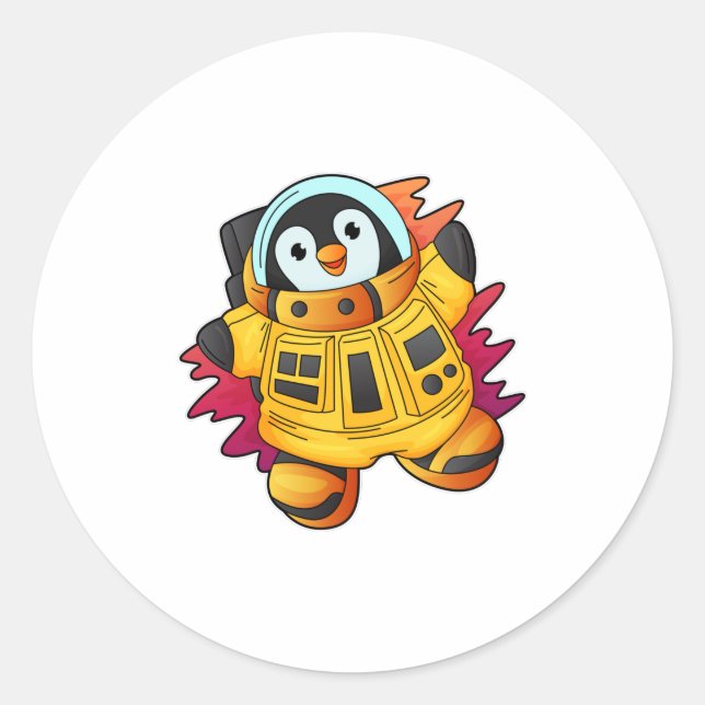 Penguin as Astronaut in Suit Classic Round Sticker (Front)
