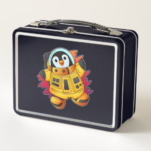 Penguin as Astronaut in Suit Metal Lunch Box
