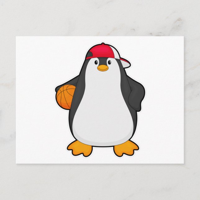 Penguin as Basketball player with Basketball ball Postcard (Front)