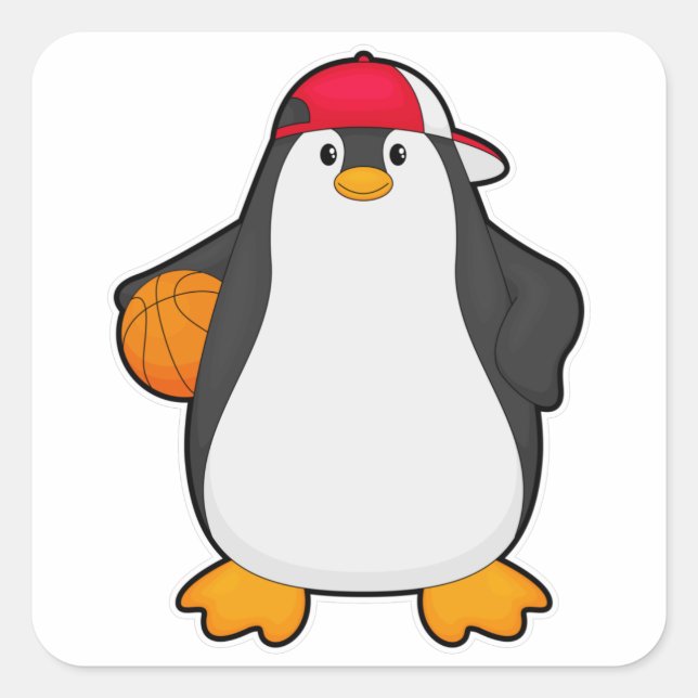 Penguin as Basketball player with Basketball ball Square Sticker (Front)