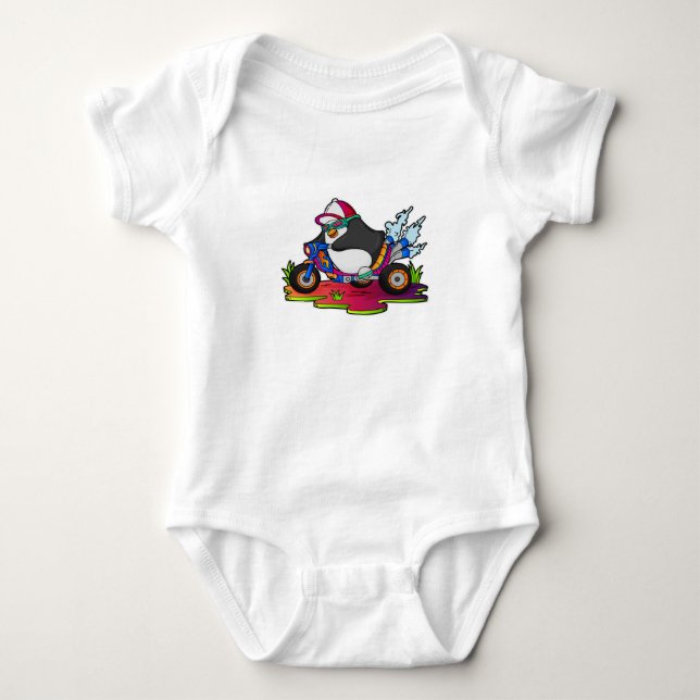 Penguin as Biker with Motorcycle Baby Bodysuit (Front)
