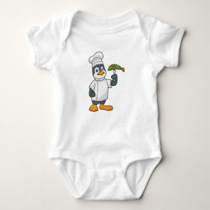 Penguin as Cook with Fish & Cooking apron Baby Bodysuit
