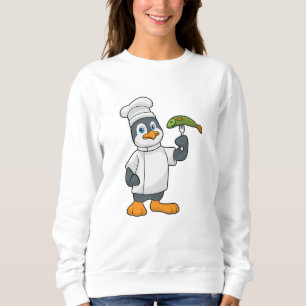 Penguin as Cook with Fish & Cooking apron Sweatshirt