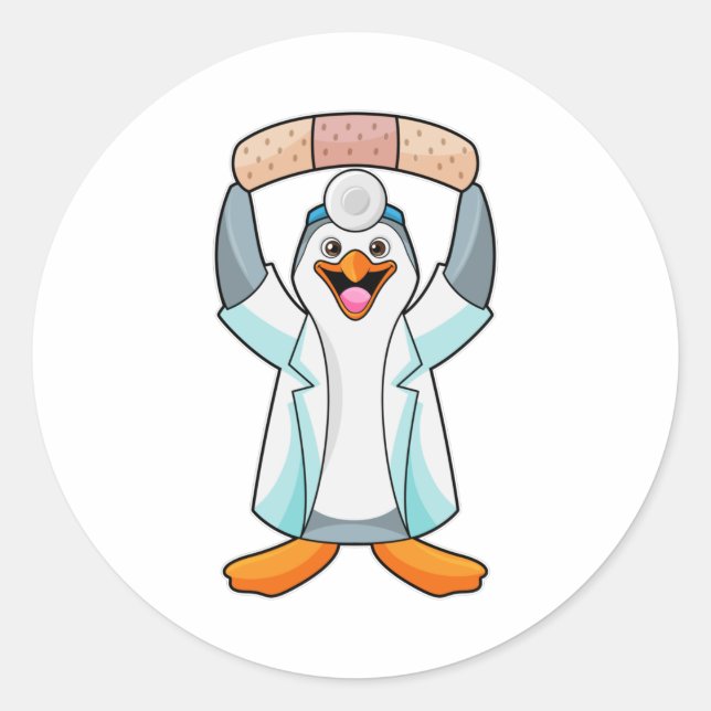 Penguin as Doctor with Plaster Classic Round Sticker (Front)