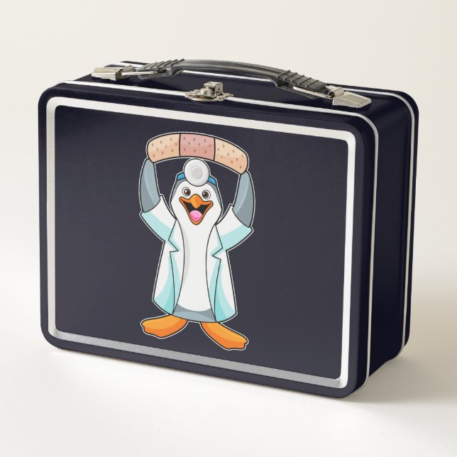 Penguin as Doctor with Plaster Metal Lunch Box (Front)