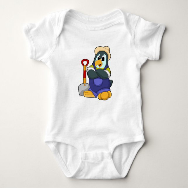 Penguin as Farmer with Shovel Baby Bodysuit (Front)