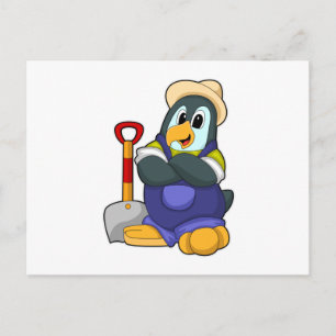 Penguin as Farmer with Shovel Postcard