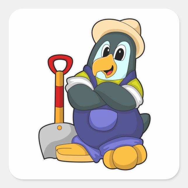 Penguin as Farmer with Shovel Square Sticker (Front)