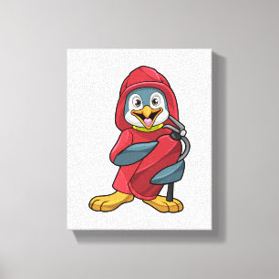 Penguin as Firefighter with Extinguisher Canvas Print