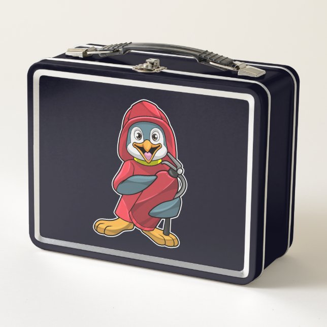 Penguin as Firefighter with Extinguisher Metal Lunch Box (Front)
