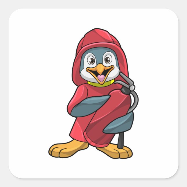 Penguin as Firefighter with Extinguisher Square Sticker (Front)
