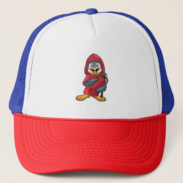Penguin as Firefighter with Extinguisher Trucker Hat (Front)