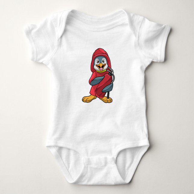 Penguin as Firefighter with Fire extinguisher Baby Bodysuit (Front)