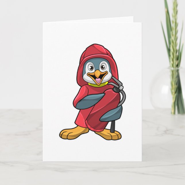 Penguin as Firefighter with Fire extinguisher Card (Front)