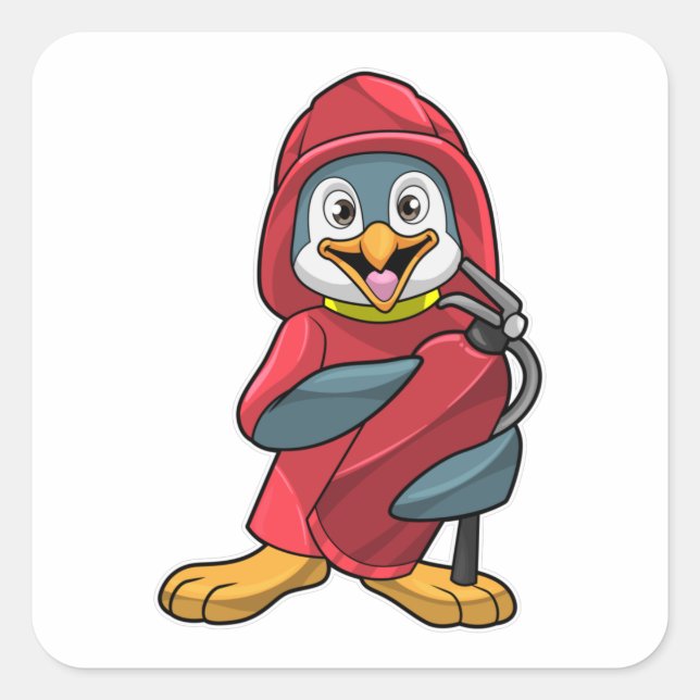 Penguin as Firefighter with Fire extinguisher Square Sticker (Front)