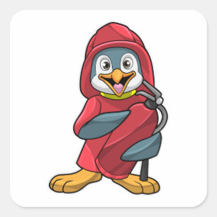 Penguin as Firefighter with Fire extinguisher Square Sticker