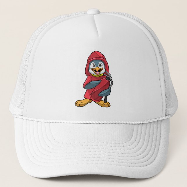 Penguin as Firefighter with Fire extinguisher Trucker Hat (Front)
