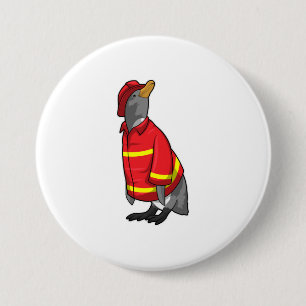 Penguin as Firefighter with Helmet 7.5 Cm Round Badge