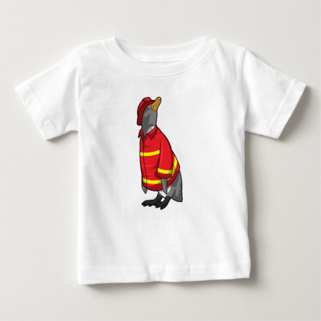 Penguin as Firefighter with Helmet Baby T-Shirt (Front)