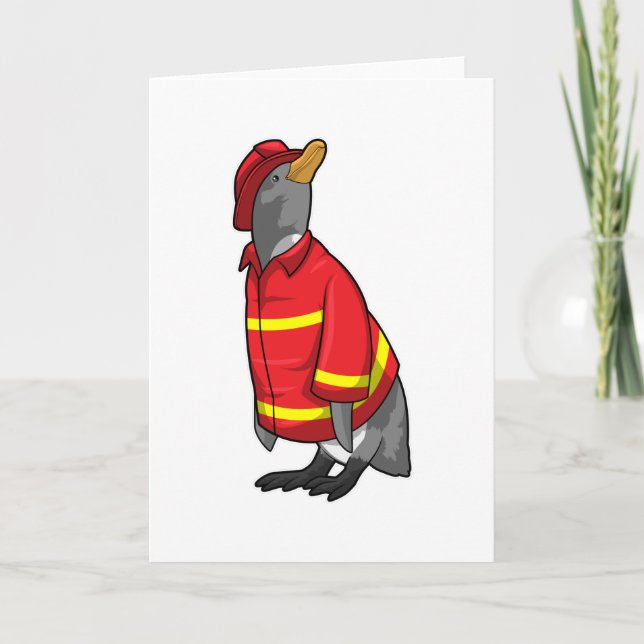 Penguin as Firefighter with Helmet Card (Front)