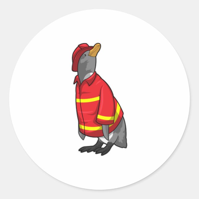 Penguin as Firefighter with Helmet Classic Round Sticker (Front)