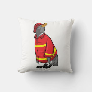 Penguin as Firefighter with Helmet Cushion