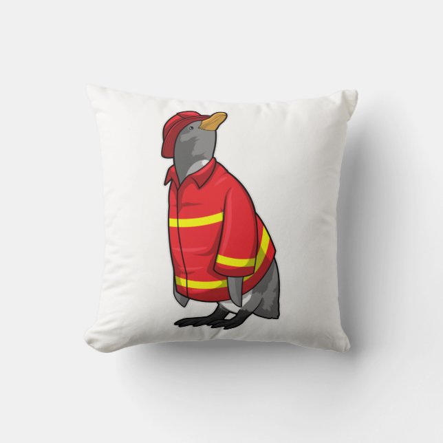 Penguin as Firefighter with Helmet Cushion (Front)