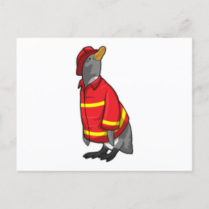 Penguin as Firefighter with Helmet Postcard