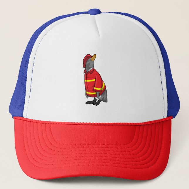 Penguin as Firefighter with Helmet Trucker Hat (Front)