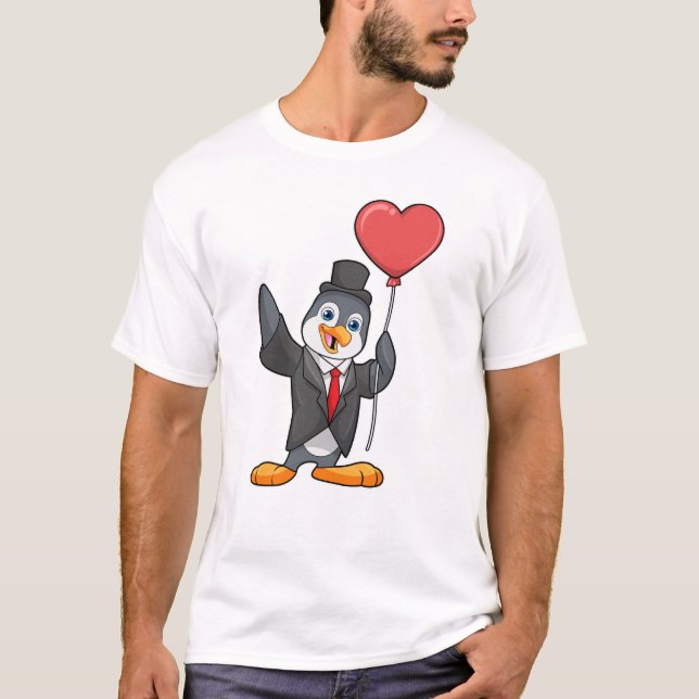 Penguin as Groom with Heart Ballon T-Shirt (Front)