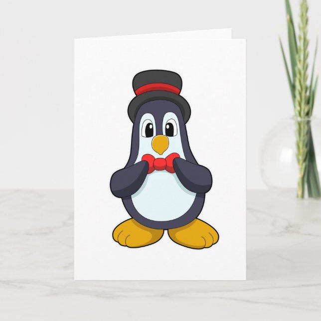 Penguin as Groom with Ribbon & Hat Card (Front)