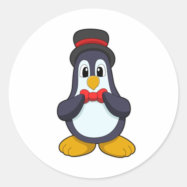Penguin as Groom with Ribbon & Hat Classic Round Sticker (Front)