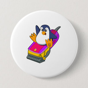 Penguin as Hairdresser with Razor 7.5 Cm Round Badge