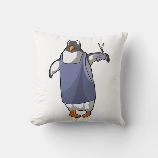 Penguin as Hairdresser with Scissors Cushion (Front)