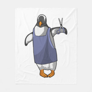 Penguin as Hairdresser with Scissors Fleece Blanket