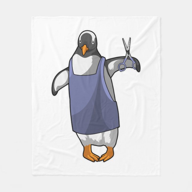Penguin as Hairdresser with Scissors Fleece Blanket (Front)